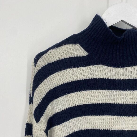 American Eagle Sweater Dress Blue Ivory Striped Mock Neck Drop Shoulder Size M - Picture 2 of 8
